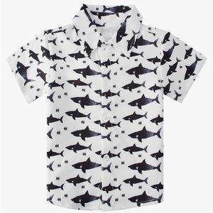 NWT Boys Button Down Shirt shark Hawaiian Aloha Short Sleeve Dress Shirt Top